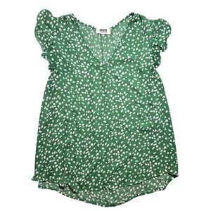 VERSE Green White Polka Dot Flutter Sleeve V-Neck Blouse Top Made in USA Womens